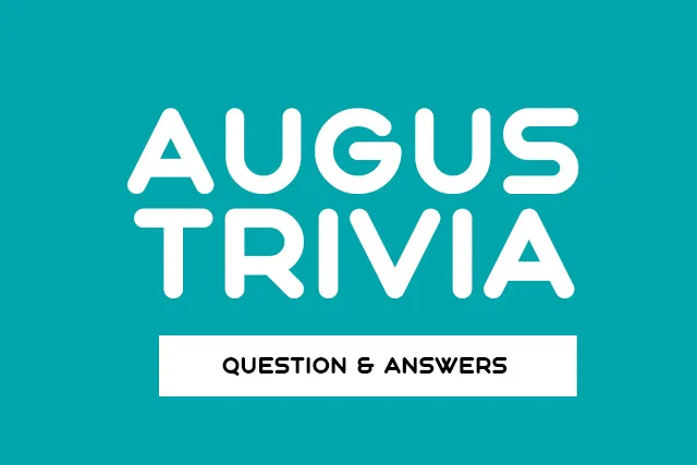 A colorful illustration representing August trivia with symbols of summer, back to school, and famous August events.